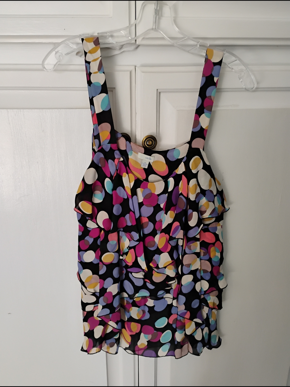 Odille Black Multicolor Polka Dot Silk Top